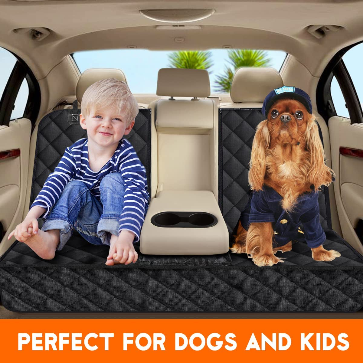 Dog Car Seat Cover, Back Seat Cover for Dogs Pet Car Seat Protector Waterproof Bench Car Seat Cover, Non-Slip Rear Seat Cover Fits Middle Armrest for Most Cars Suvs Trucks - Black