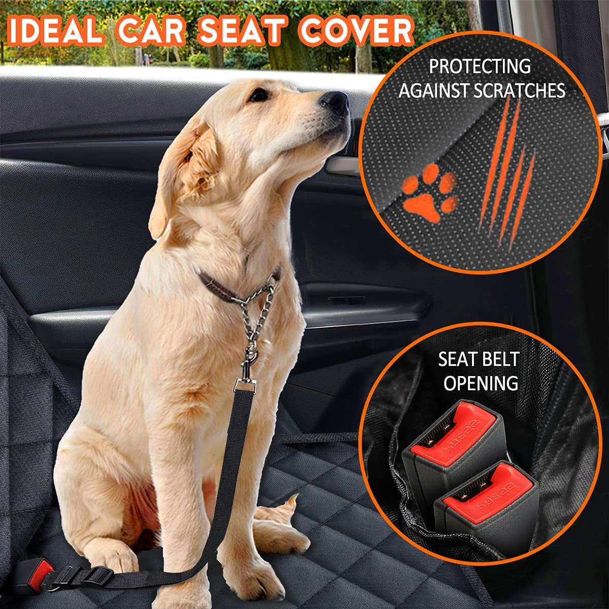 Dog Car Seat Cover, Back Seat Cover for Dogs Pet Car Seat Protector Waterproof Bench Car Seat Cover, Non-Slip Rear Seat Cover Fits Middle Armrest for Most Cars Suvs Trucks - Black