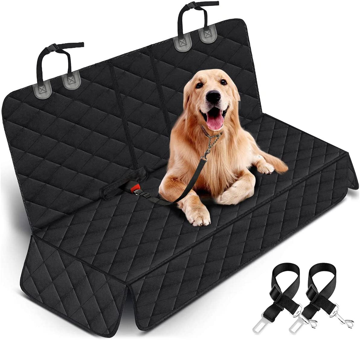 Dog Car Seat Cover, Back Seat Cover for Dogs Pet Car Seat Protector Waterproof Bench Car Seat Cover, Non-Slip Rear Seat Cover Fits Middle Armrest for Most Cars Suvs Trucks - Black
