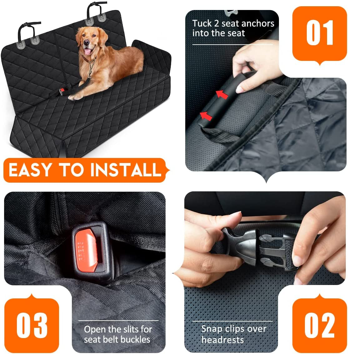 Dog Car Seat Cover, Back Seat Cover for Dogs Pet Car Seat Protector Waterproof Bench Car Seat Cover, Non-Slip Rear Seat Cover Fits Middle Armrest for Most Cars Suvs Trucks - Black