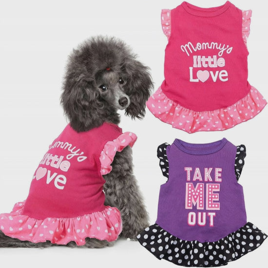 Video for 2 Pieces Dog Dresses for Dogs Cute Girl Female Pet Dress Mommy Puppy Shirt Skirt Dresses Pet Summer Clothes Apparel for Cats(Love and Me,X-Small)